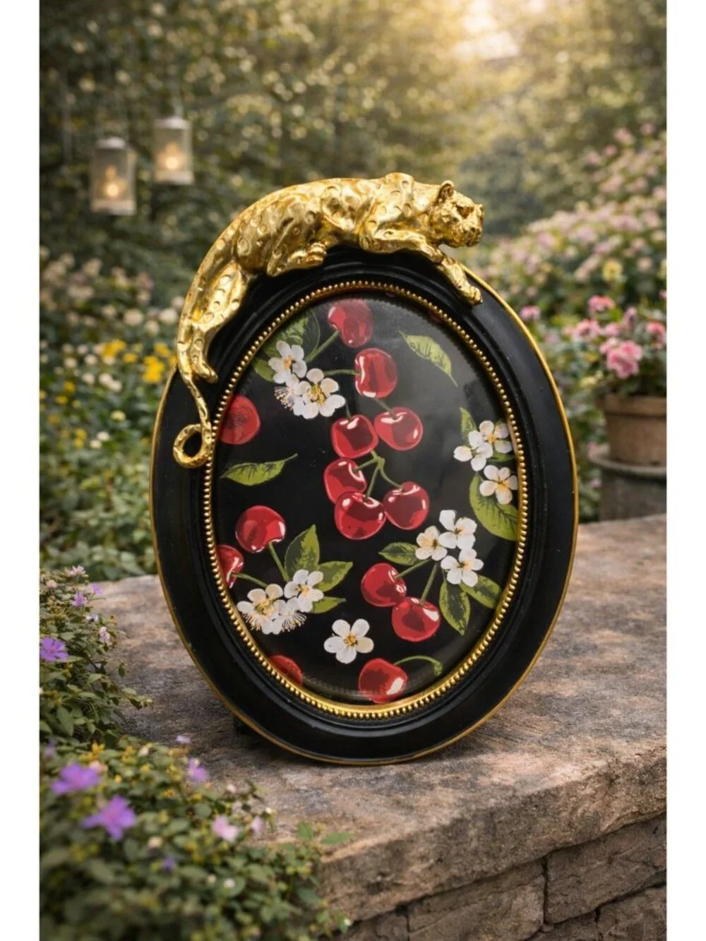 New Black / Gold Figural Jungle Boho Cheetah Photo Picture Frame 5x7 Room Decor